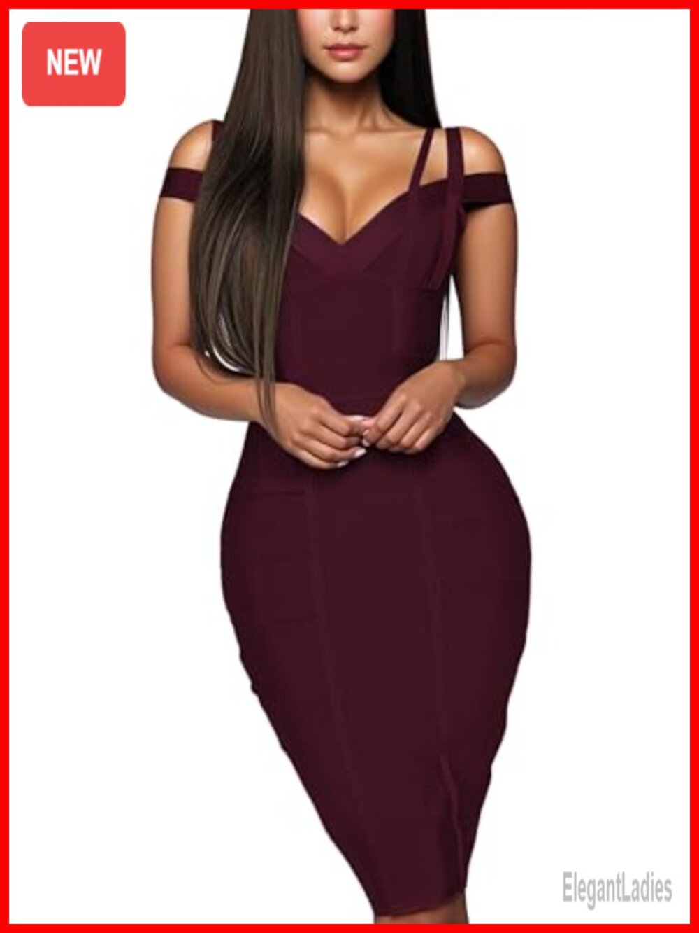 Elegant Bandage Dress V-Neck Stretch Bodycon Formal Cocktail Party Midi